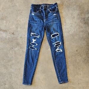 American Eagle Outfitters Blue Skinny Jeans with Distressed Details